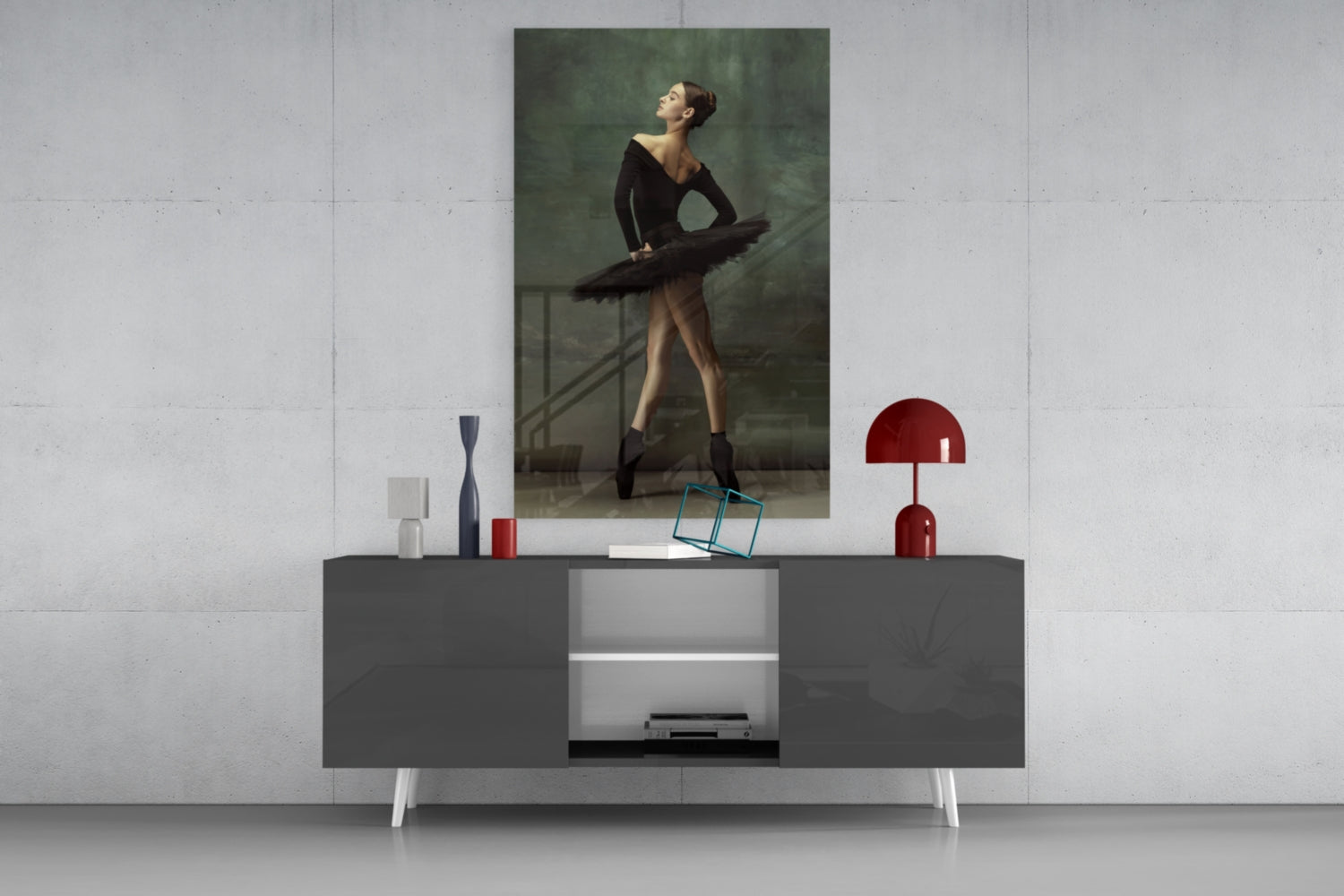 Poised Black Tutu Ballerina Glass Wall Art