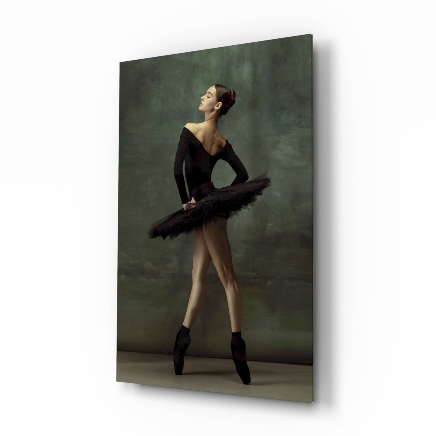 Poised Black Tutu Ballerina Glass Wall Art