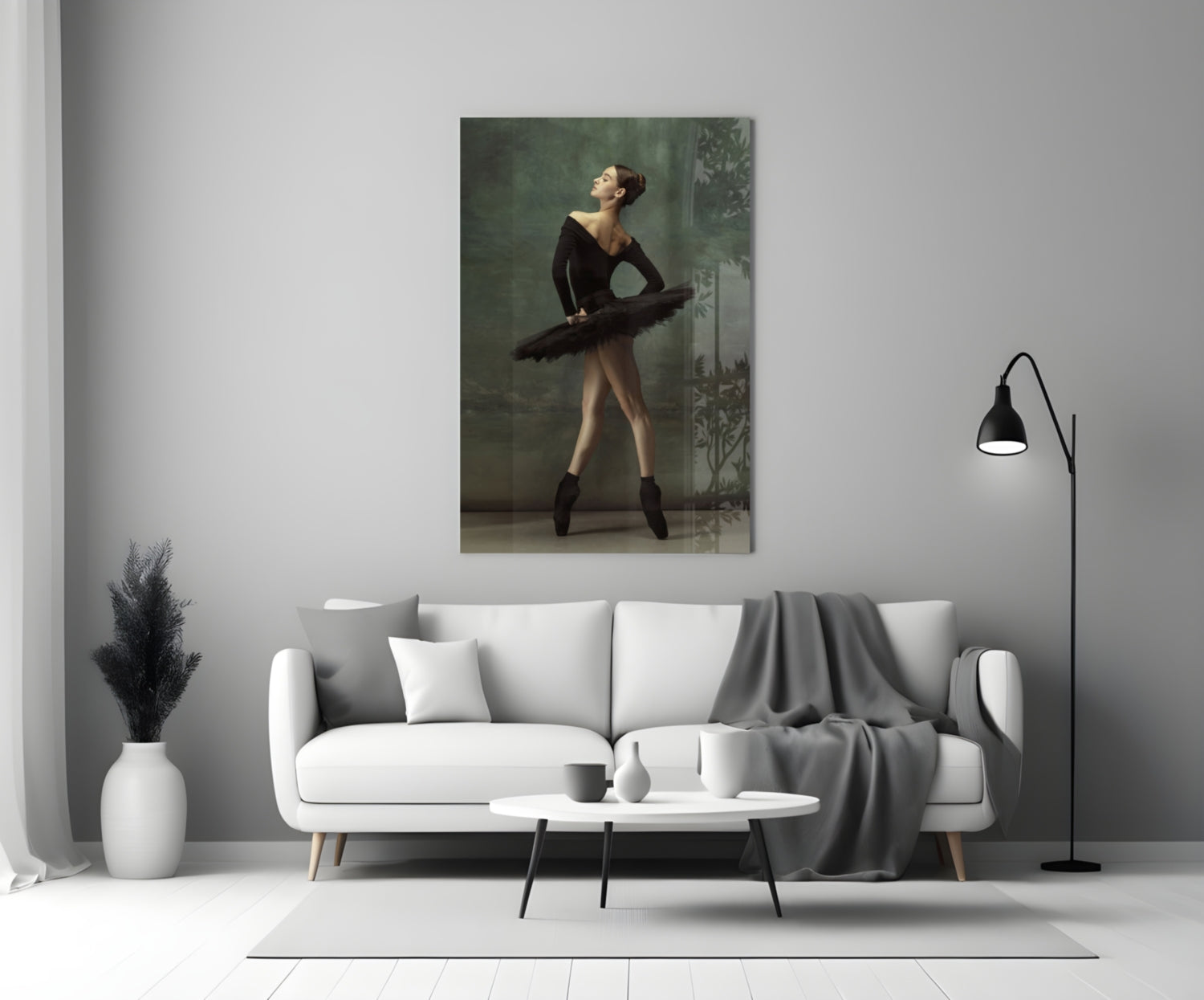 Poised Black Tutu Ballerina Glass Wall Art