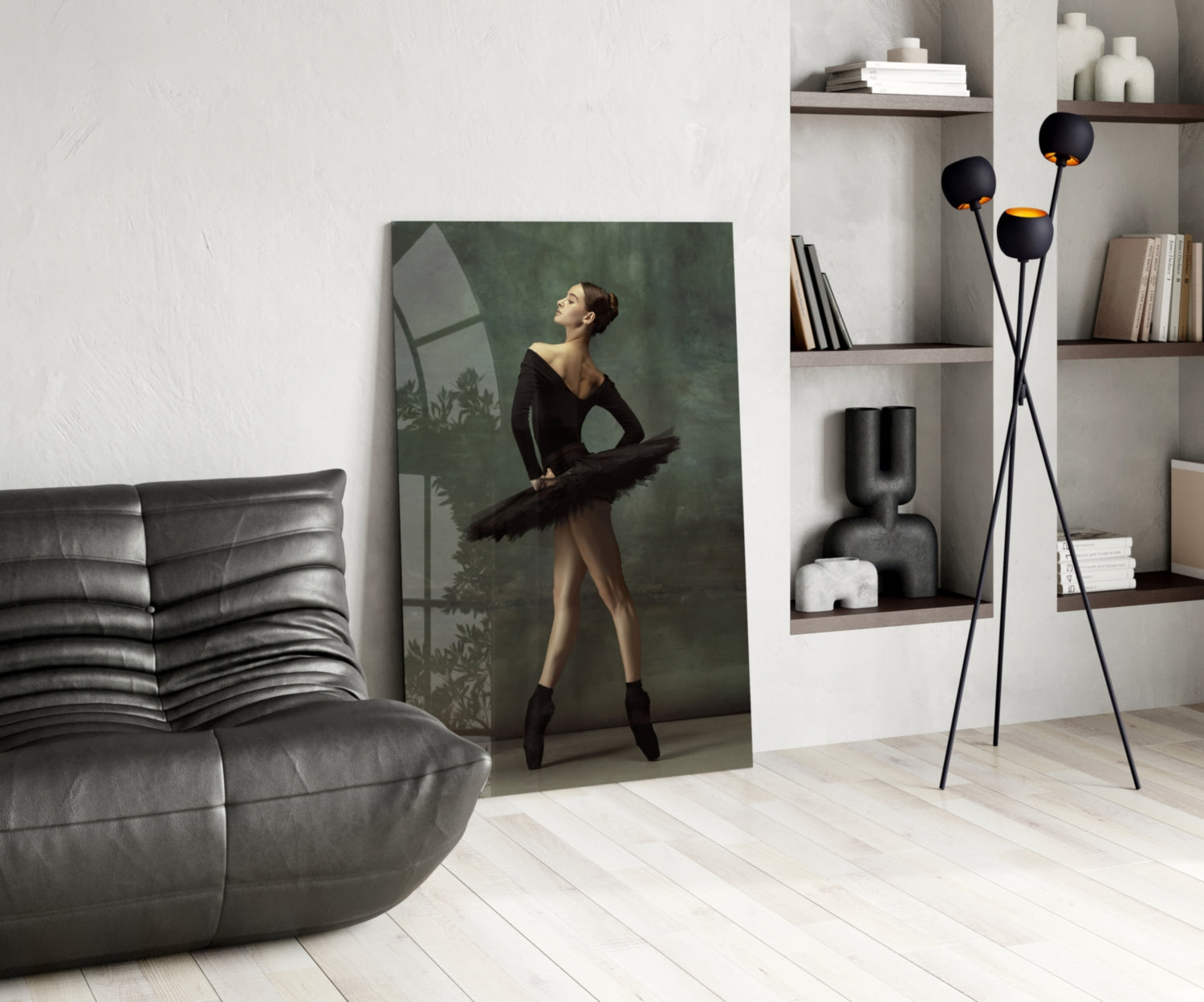 Poised Black Tutu Ballerina Glass Wall Art