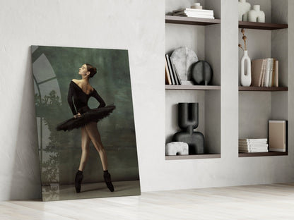 Poised Black Tutu Ballerina Glass Wall Art