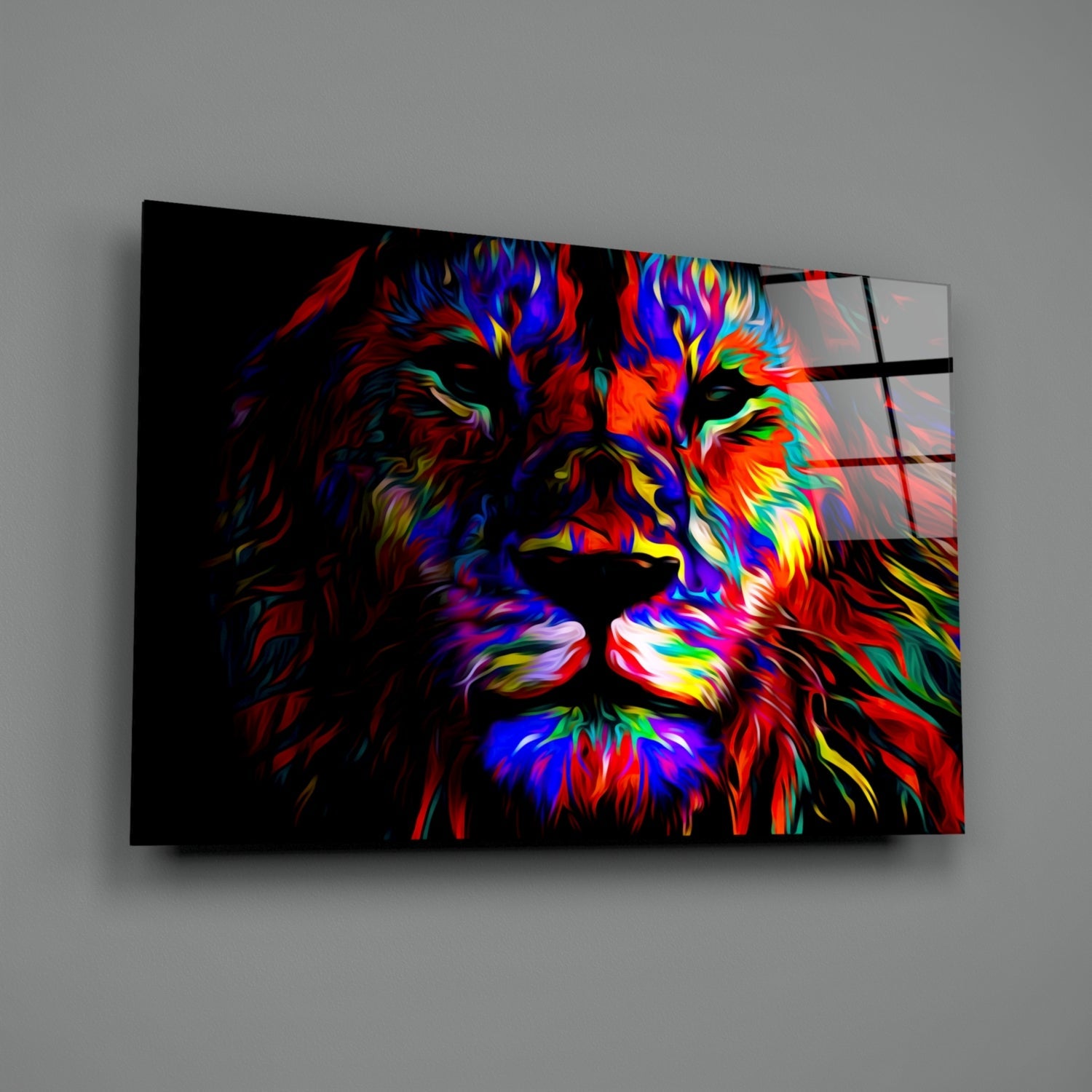 Vivid Neon Pop Art Lion Glass Wall Art
