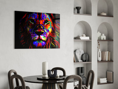 Vivid Neon Pop Art Lion Glass Wall Art