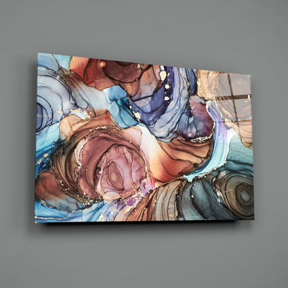 Swirled Copper And Blue Ink Marble Glass Wall Art