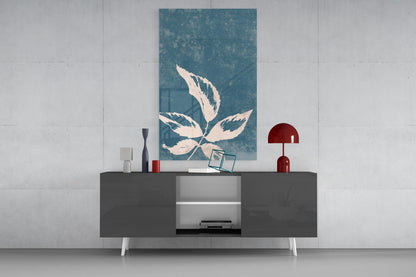 Blue Cyanotype Leaf Silhouette Glass Wall Art