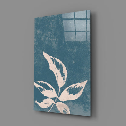 Blue Cyanotype Leaf Silhouette Glass Wall Art