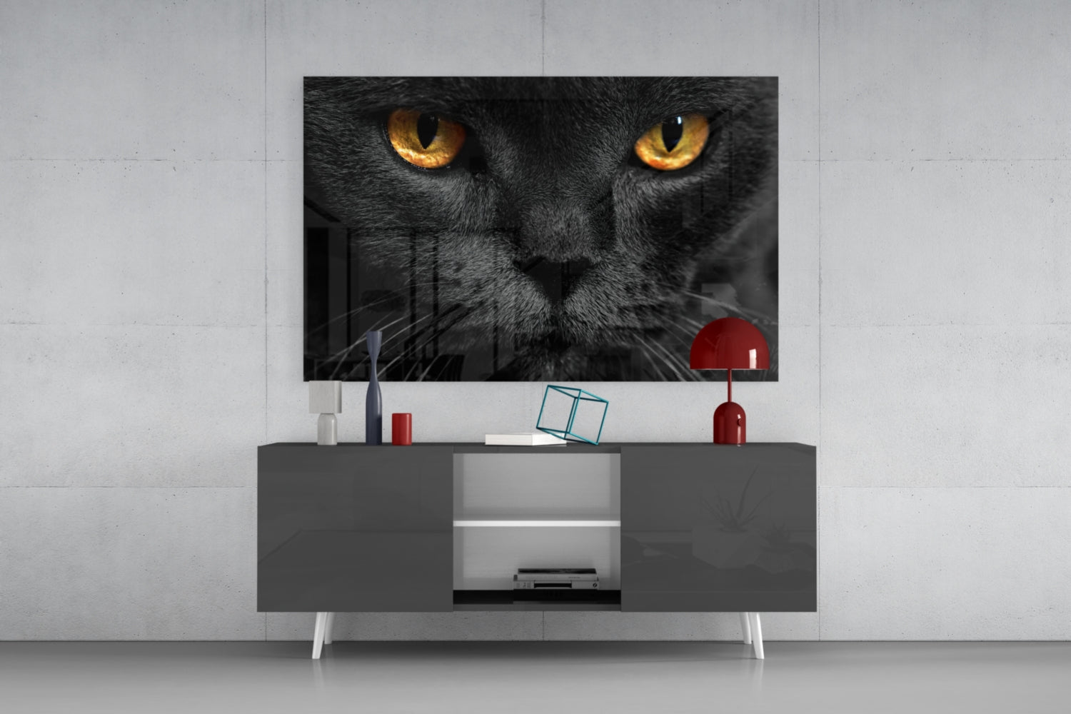 Golden Eyed Black Cat Glass Wall Art