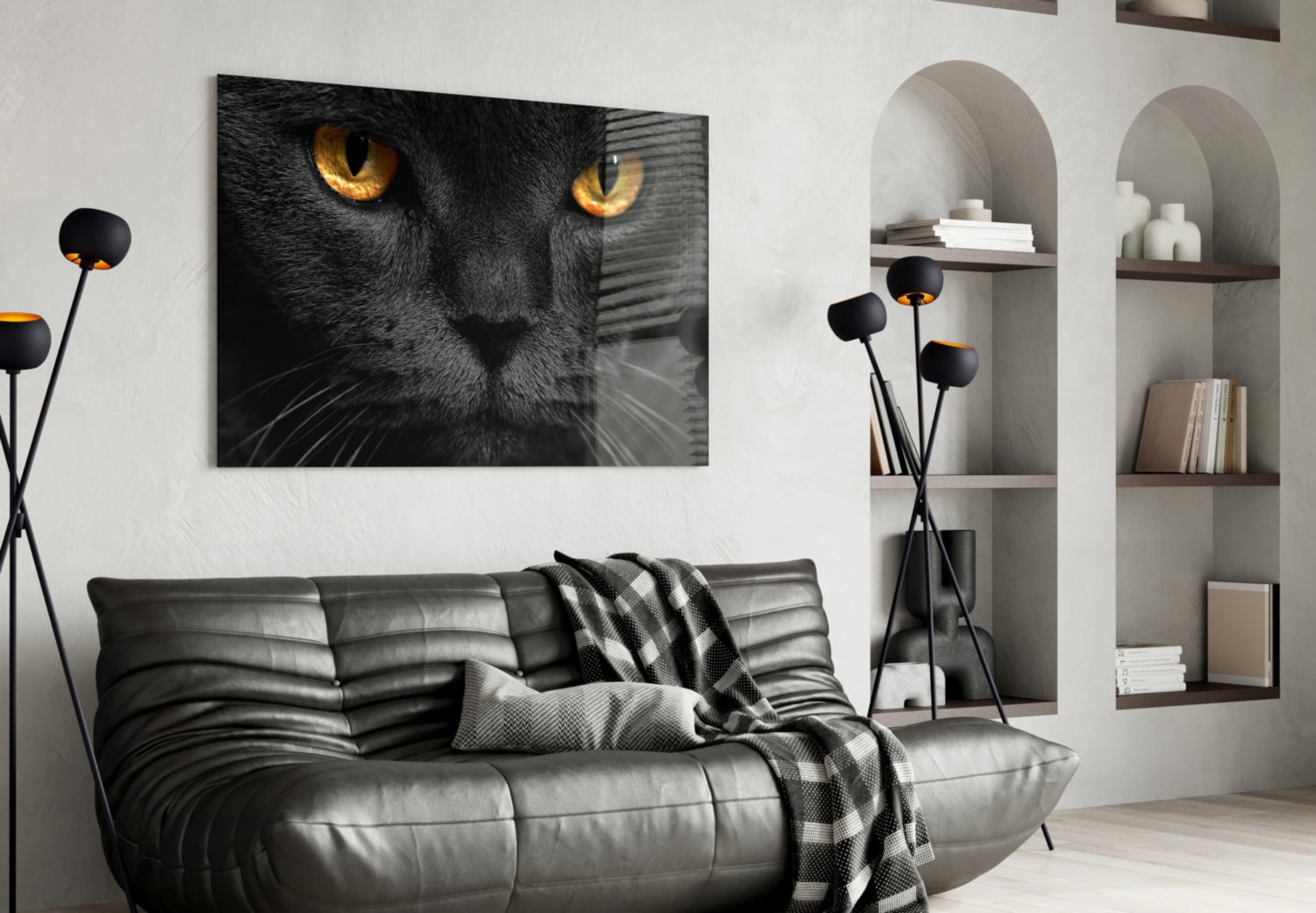 Golden Eyed Black Cat Glass Wall Art