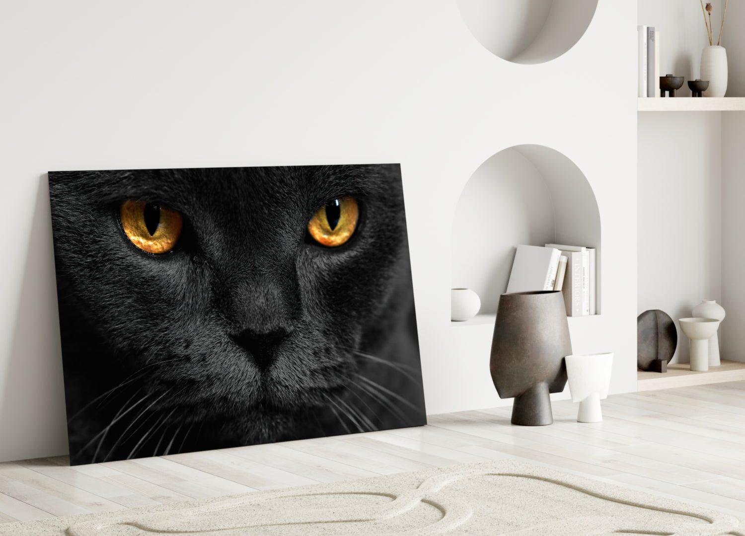 Golden Eyed Black Cat Glass Wall Art