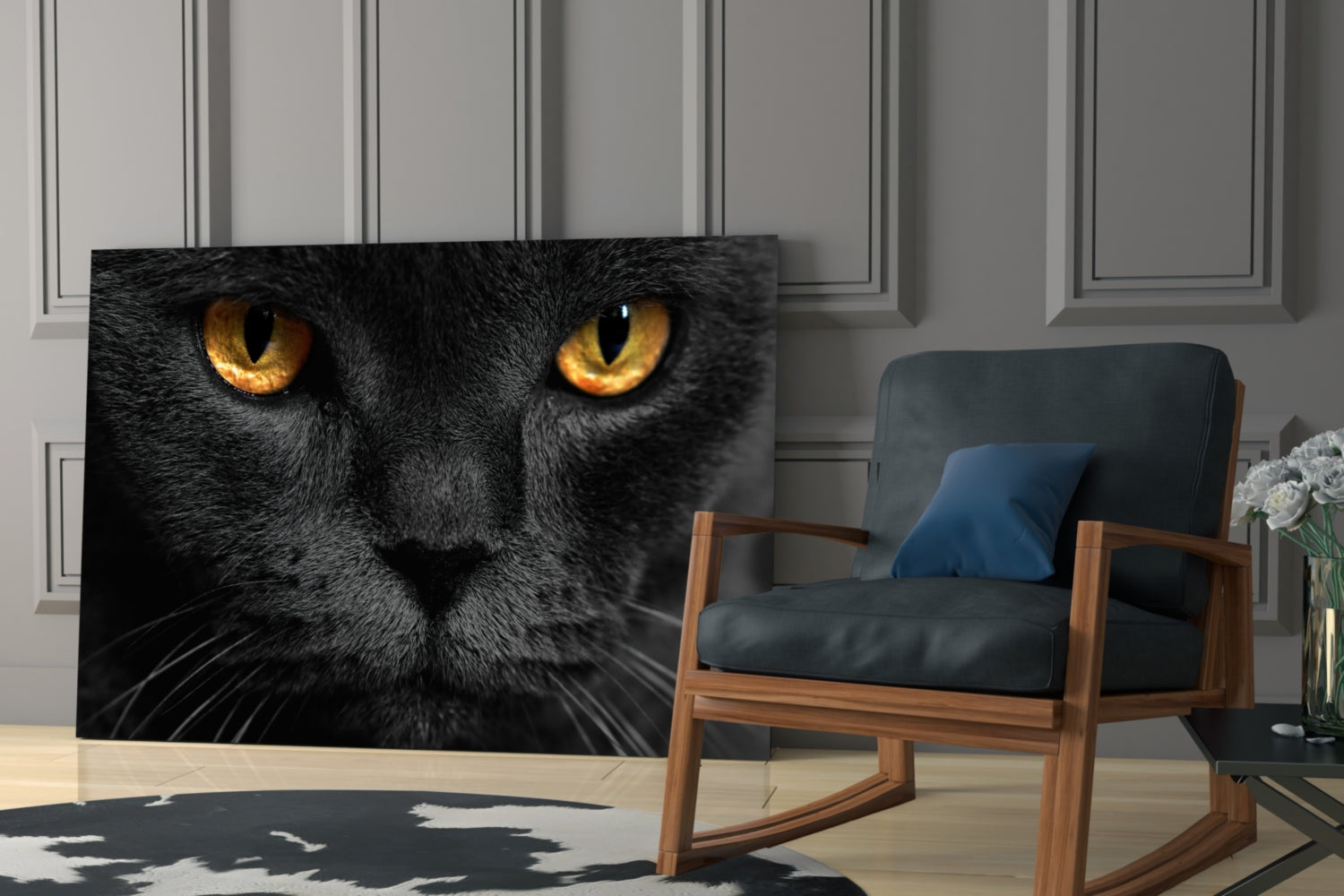 Golden Eyed Black Cat Glass Wall Art