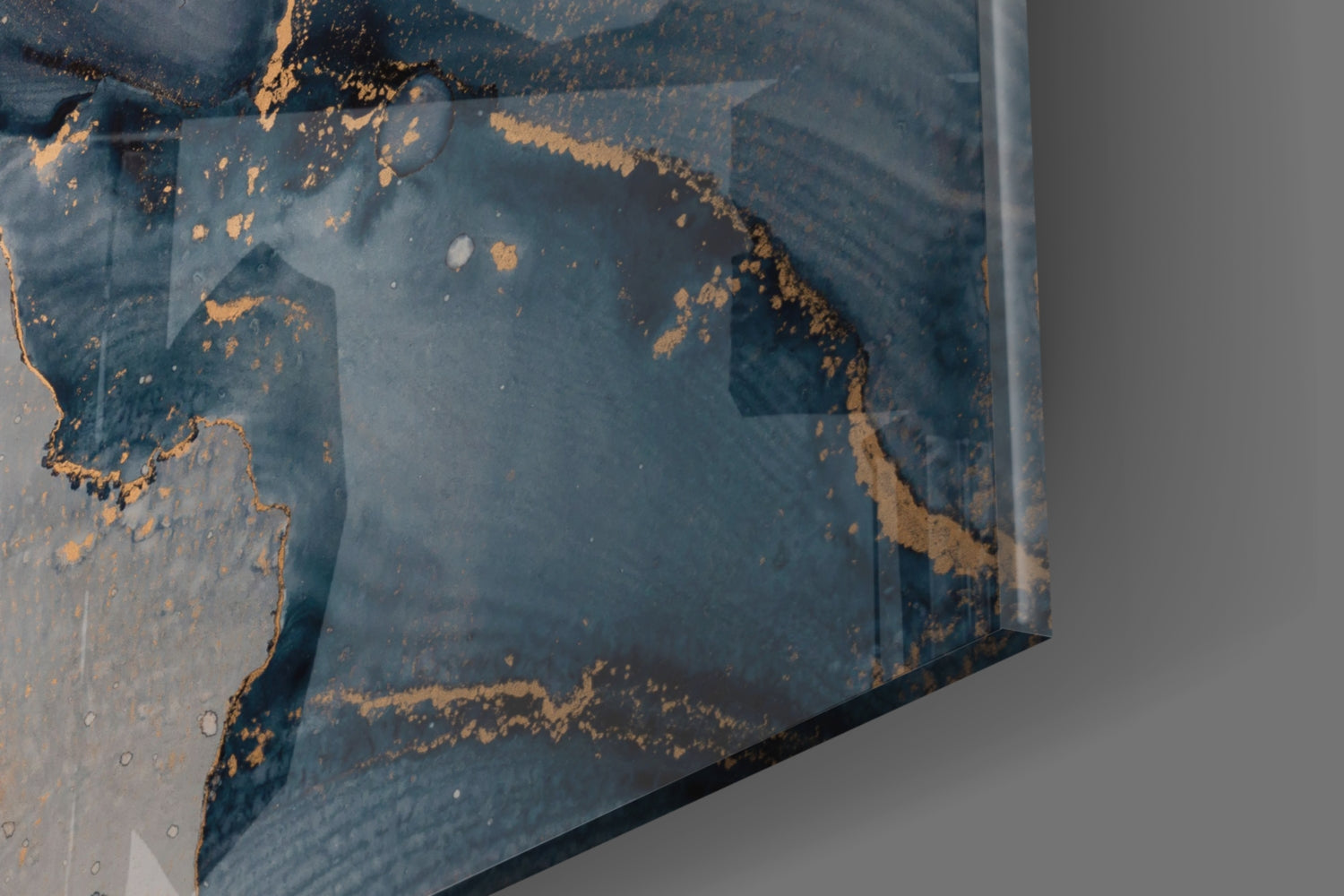 Navy Blue And Gold Veined Marble Glass Wall Art