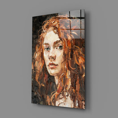 Copper Curls Woman Oil Portrait Glass Wall Art