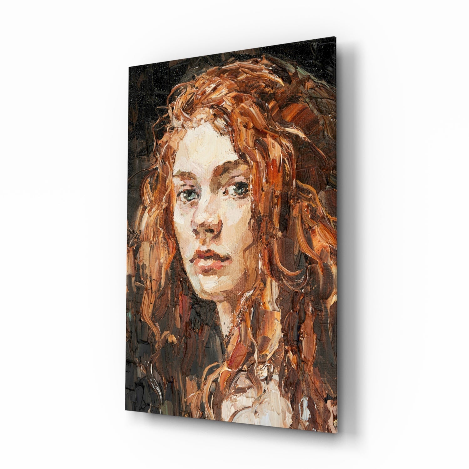 Copper Curls Woman Oil Portrait Glass Wall Art
