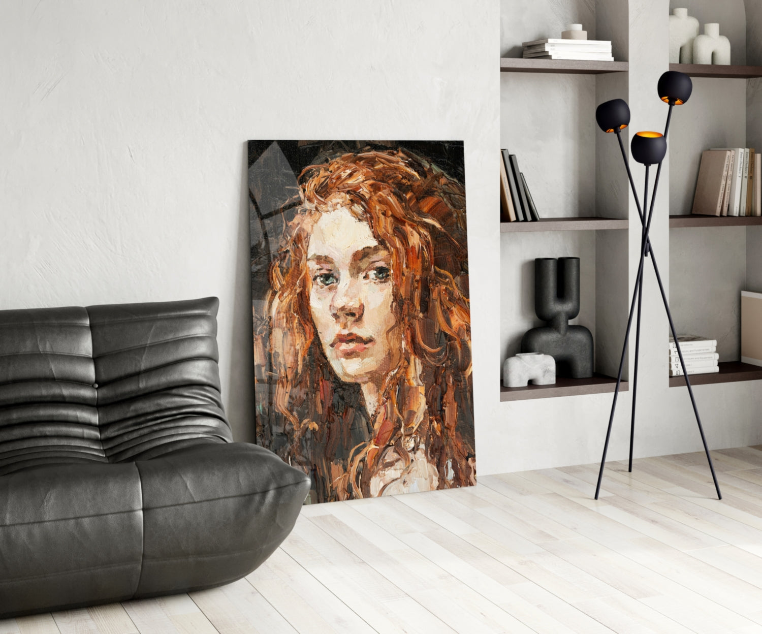Copper Curls Woman Oil Portrait Glass Wall Art