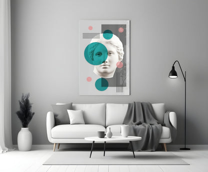 Teal Circles Venus Bust Collage Glass Wall Art