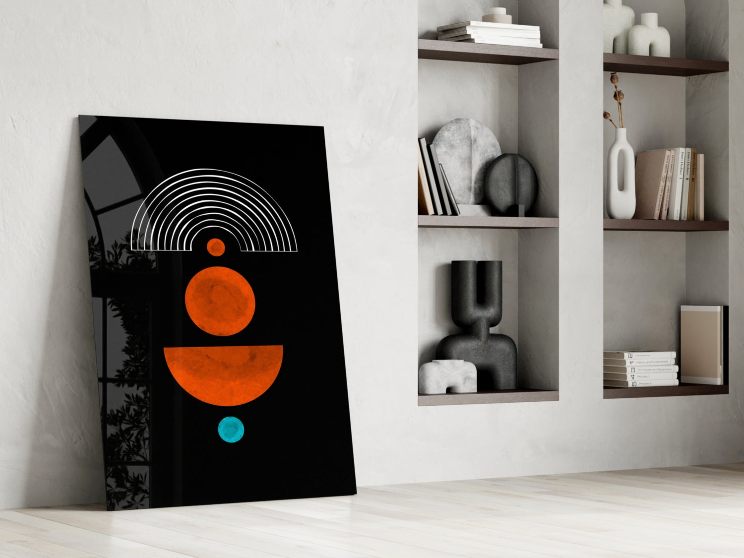 Orange Sun and Half Moon Arch Glass Wall Art