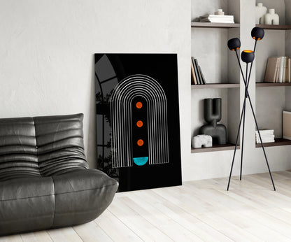 White Arch Lines Orange Dots Teal Glass Wall Art