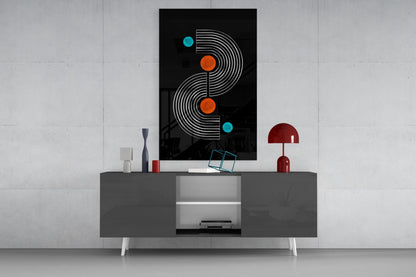 Black Mid Century S Arch Orange Dots Glass Wall Art