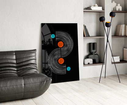 Black Mid Century S Arch Orange Dots Glass Wall Art