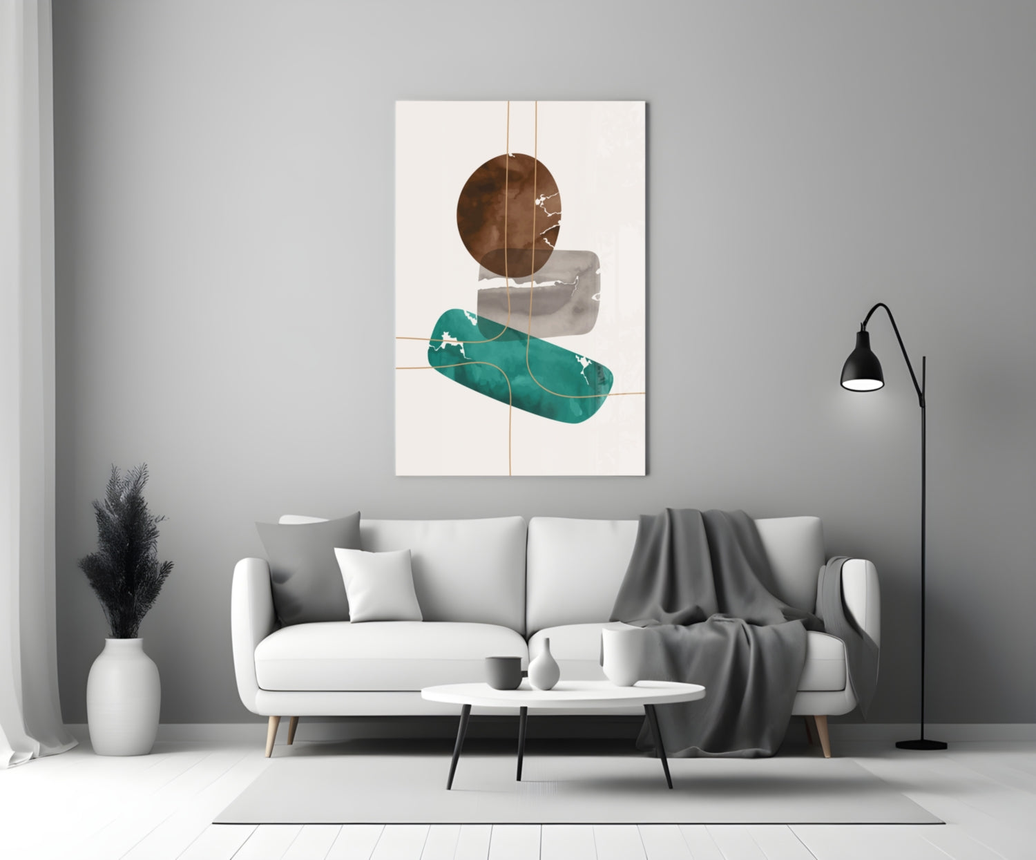 Brown Circle And Teal Capsule Forms Glass Wall Art