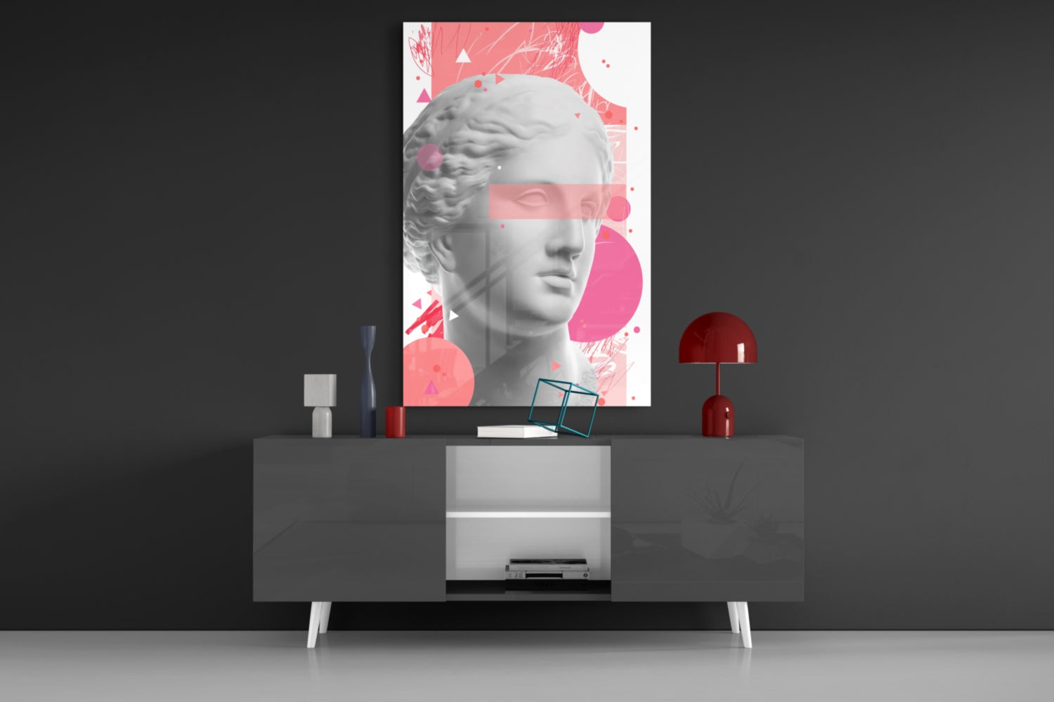 Pink Geometric Venus Bust Collage Glass Wall Art