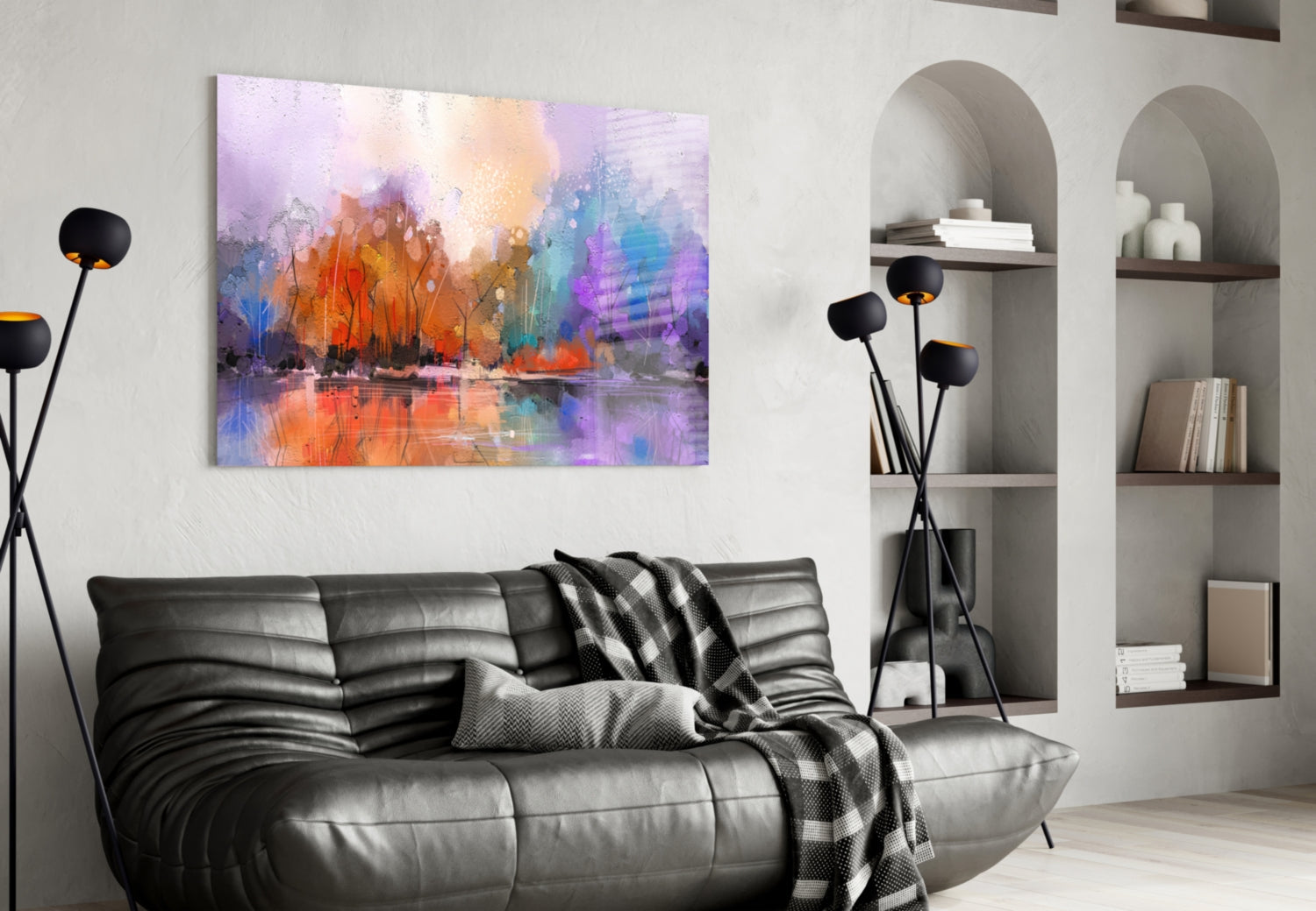 Colorful Autumn Forest Lake Glass Wall Art