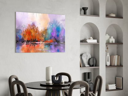 Colorful Autumn Forest Lake Glass Wall Art