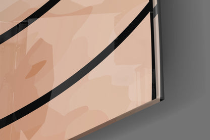 Blush Beige Minimalist Leaf Lines Glass Wall Art