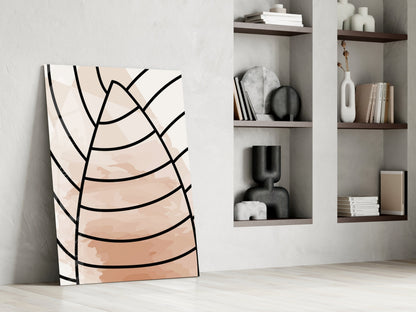 Blush Beige Minimalist Leaf Lines Glass Wall Art