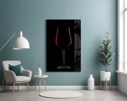 Half Filled Red Wine Glass on Black Glass Wall Art