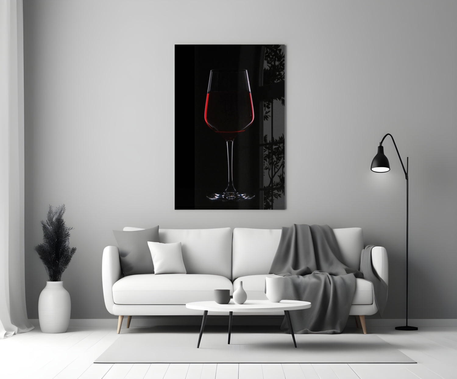 Half Filled Red Wine Glass on Black Glass Wall Art