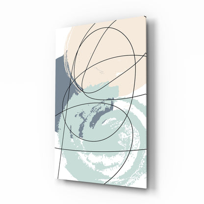 Teal and Beige Brush Circle Lines Glass Wall Art