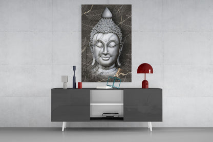 Silver Marble Buddha Head Glass Wall Art