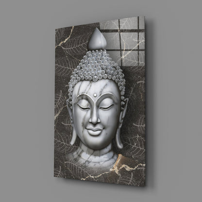 Silver Marble Buddha Head Glass Wall Art