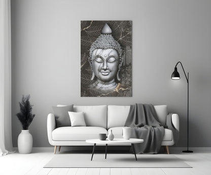 Silver Marble Buddha Head Glass Wall Art