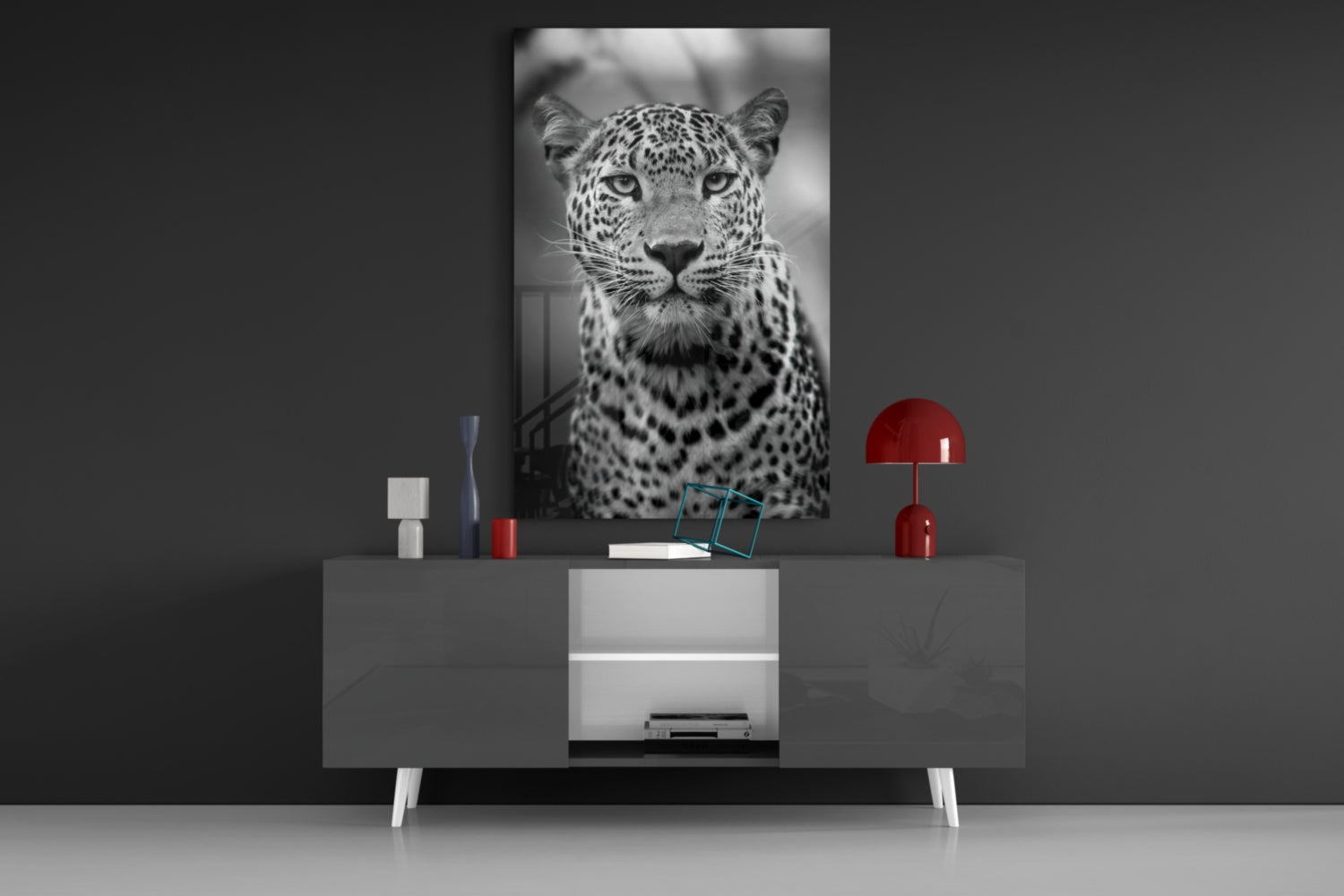 Bold Stare Leopard Portrait Glass Wall Art