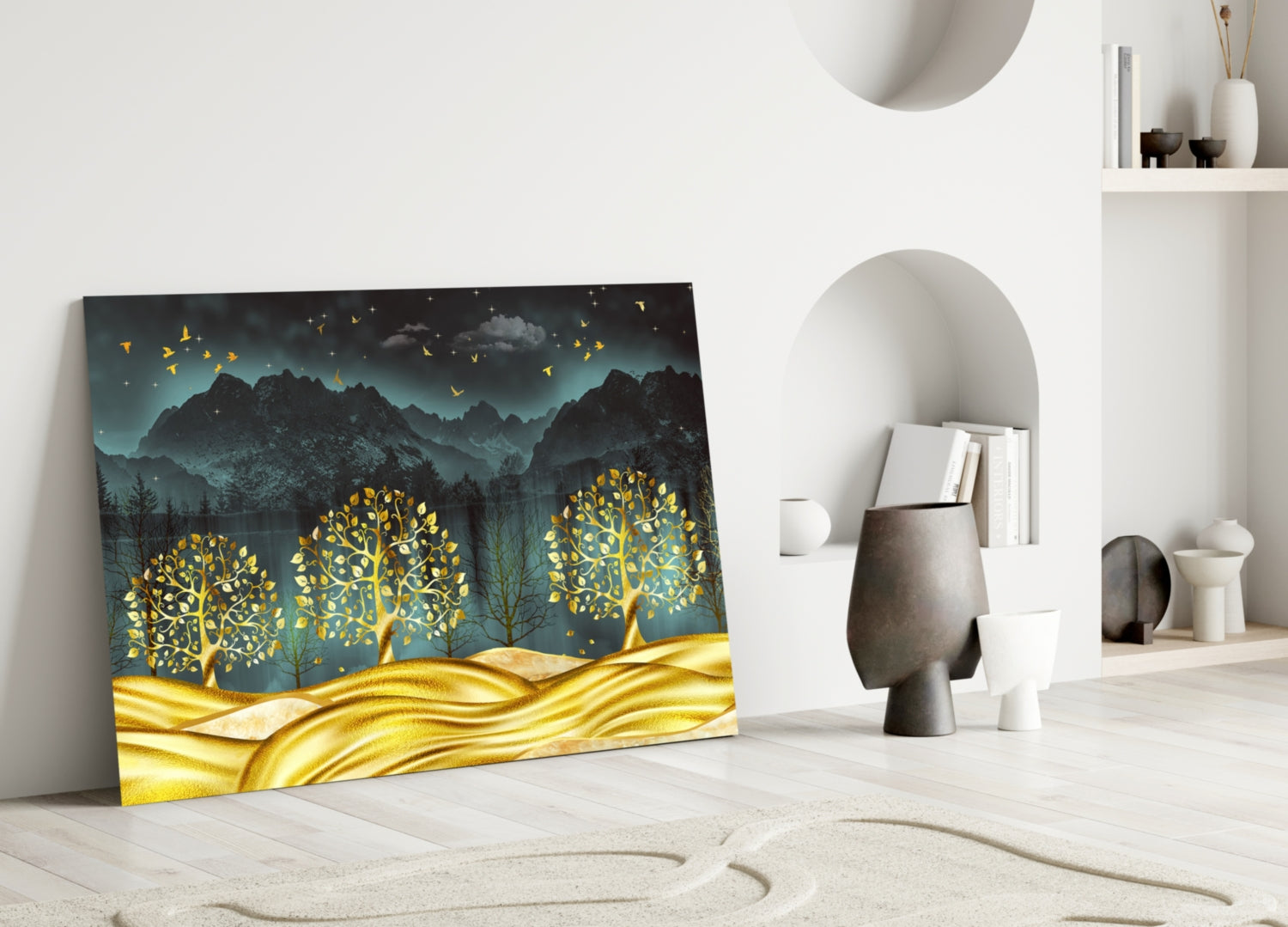 Golden Forest Glass Wall Art
