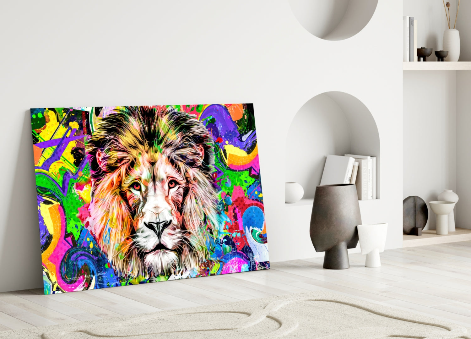 Lion in Colors Glass Wall Art