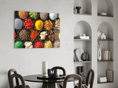 Grid Of Bowls Rainbow Spices Glass Wall Art