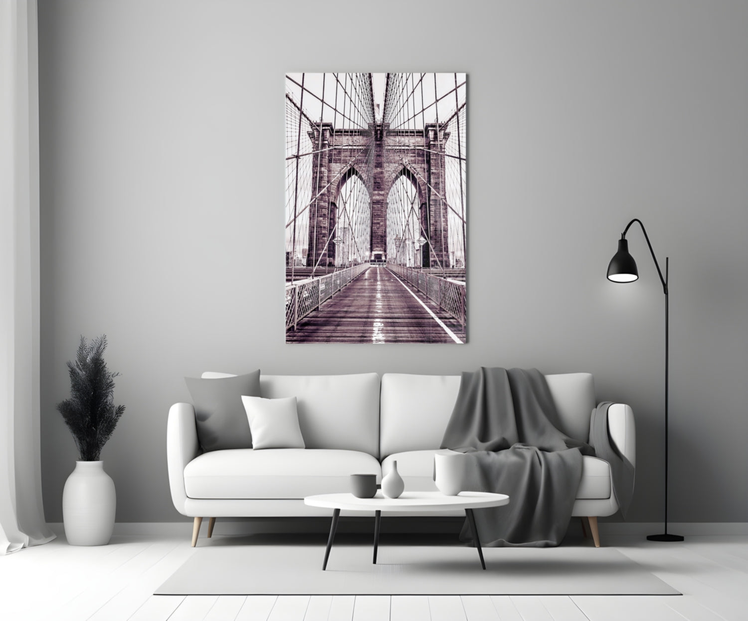 Purple Bridge Walkway View Glass Wall Art
