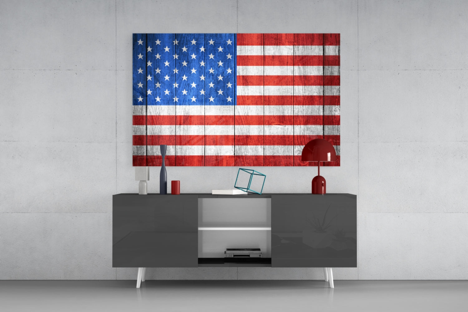 American Flag Painted on Wood Planks Glass Wall Art