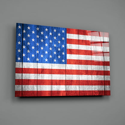 American Flag Painted on Wood Planks Glass Wall Art