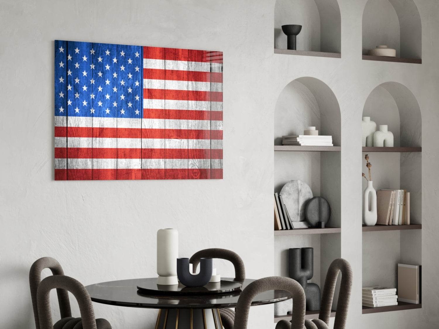 American Flag Painted on Wood Planks Glass Wall Art