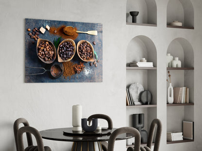 Blue Table Coffee Beans And Star Anise Glass Wall Art