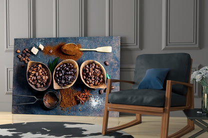 Blue Table Coffee Beans And Star Anise Glass Wall Art