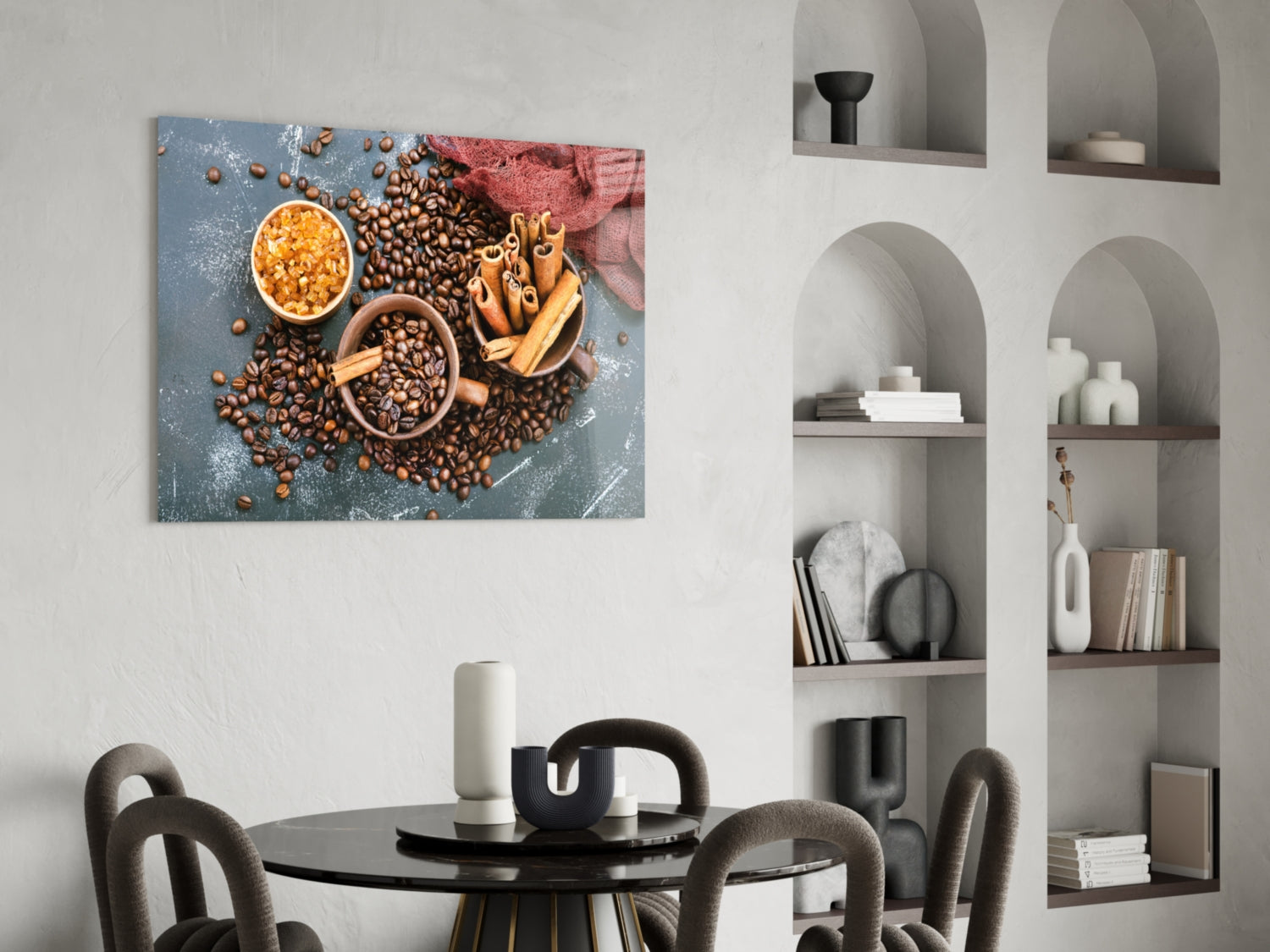 Scattered Coffee Beans And Cinnamon Glass Wall Art