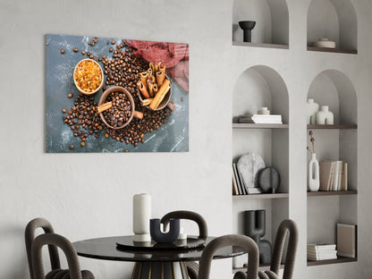 Scattered Coffee Beans And Cinnamon Glass Wall Art