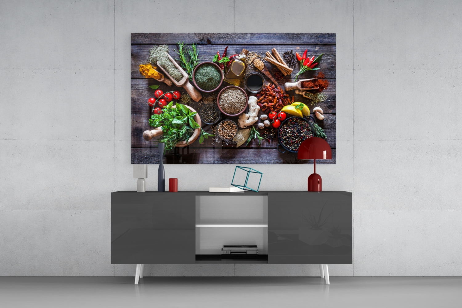 Rustic Wood Herbs And Spices Mortar Glass Wall Art