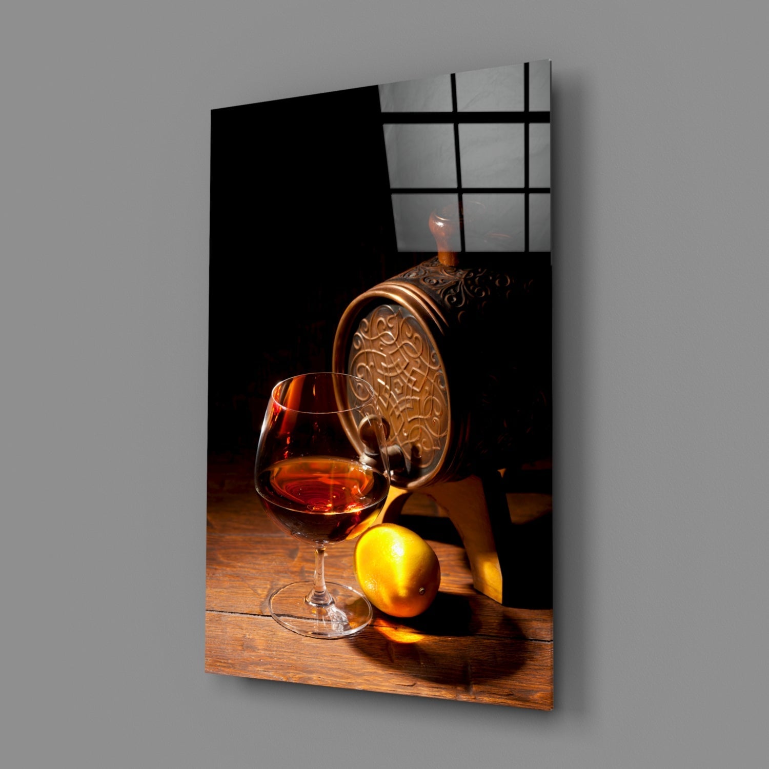 Brandy Snifter With Oak Barrel and Lemon Glass Wall Art
