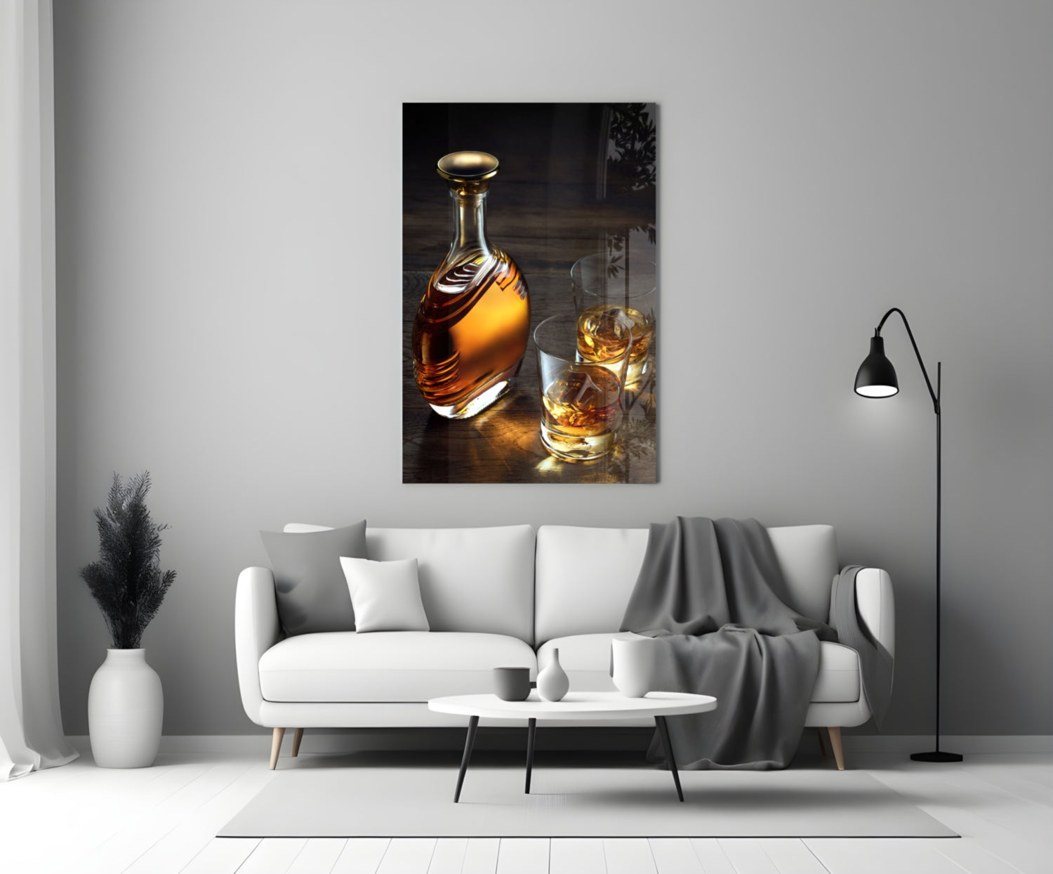 Amber Decanter And Two Whiskey Glasses Glass Wall Art